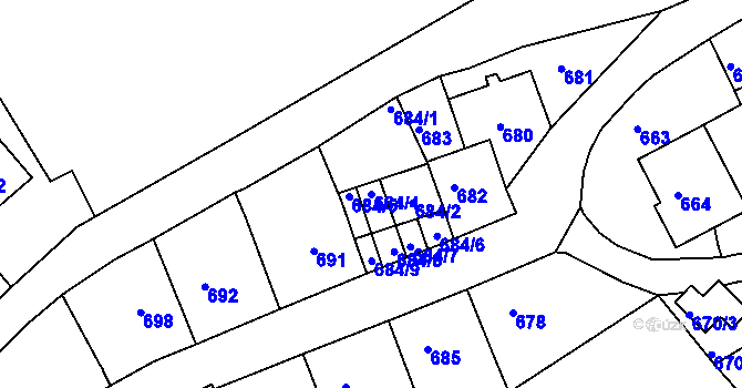 Parcela st. 684/4 v KÚ Kaplice, Katastrální mapa