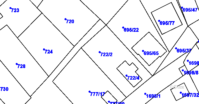 Parcela st. 722/2 v KÚ Kaplice, Katastrální mapa