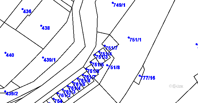Parcela st. 751/4 v KÚ Kaplice, Katastrální mapa