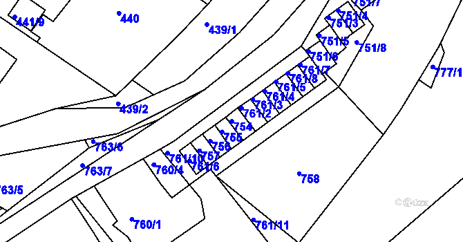 Parcela st. 754 v KÚ Kaplice, Katastrální mapa