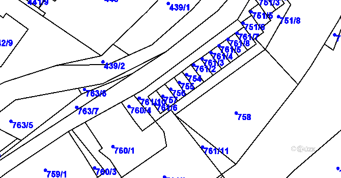 Parcela st. 756 v KÚ Kaplice, Katastrální mapa