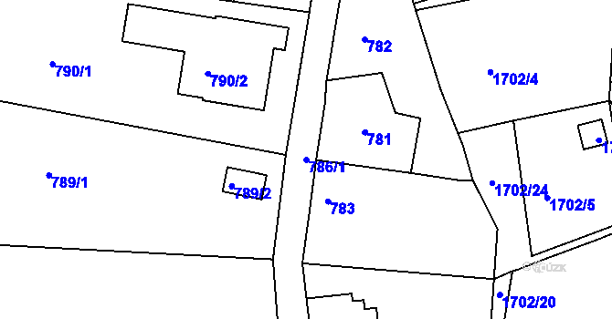 Parcela st. 786 v KÚ Kaplice, Katastrální mapa
