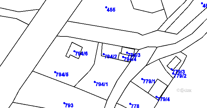Parcela st. 794/2 v KÚ Kaplice, Katastrální mapa