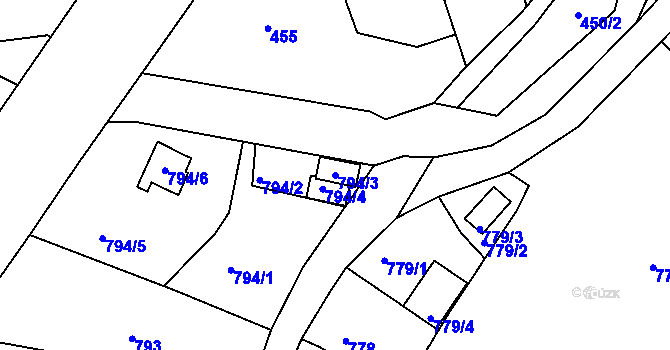 Parcela st. 794/3 v KÚ Kaplice, Katastrální mapa