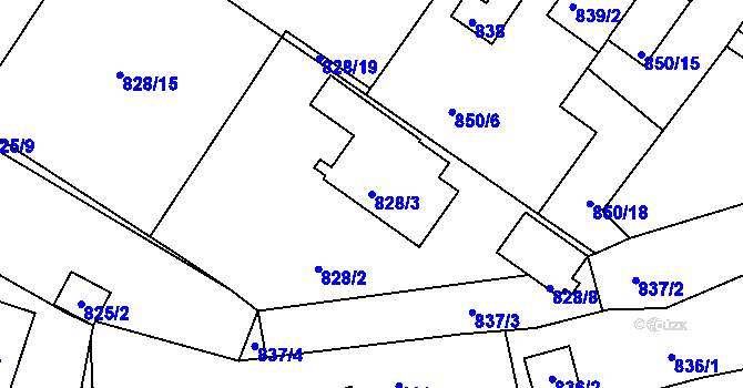 Parcela st. 828/3 v KÚ Kaplice, Katastrální mapa
