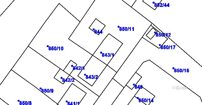 Parcela st. 843/1 v KÚ Kaplice, Katastrální mapa