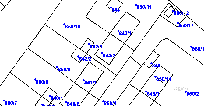 Parcela st. 843/2 v KÚ Kaplice, Katastrální mapa