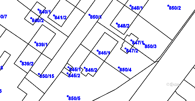 Parcela st. 846/1 v KÚ Kaplice, Katastrální mapa