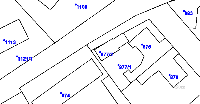 Parcela st. 877/2 v KÚ Kaplice, Katastrální mapa