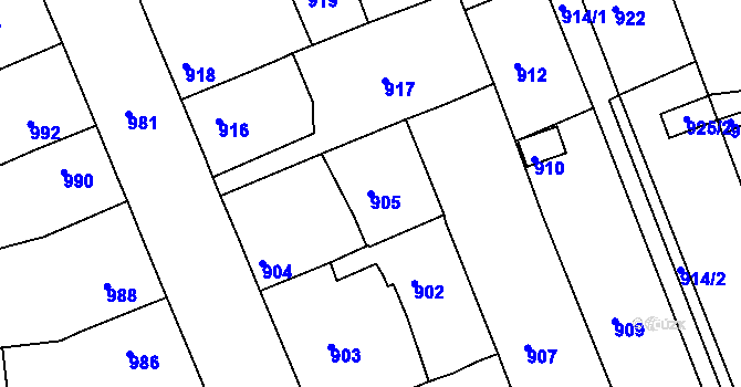 Parcela st. 905 v KÚ Kaplice, Katastrální mapa