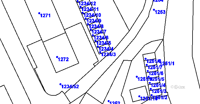 Parcela st. 1234/3 v KÚ Kaplice, Katastrální mapa