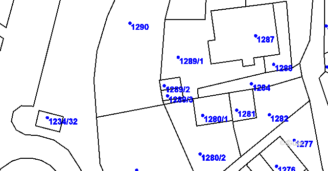 Parcela st. 1289/2 v KÚ Kaplice, Katastrální mapa