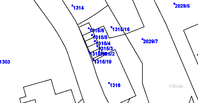 Parcela st. 1315/2 v KÚ Kaplice, Katastrální mapa