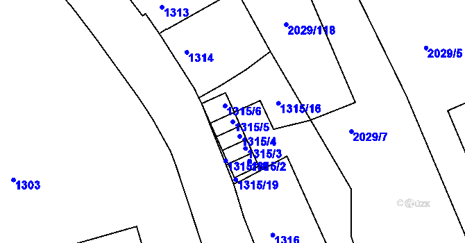 Parcela st. 1315/5 v KÚ Kaplice, Katastrální mapa