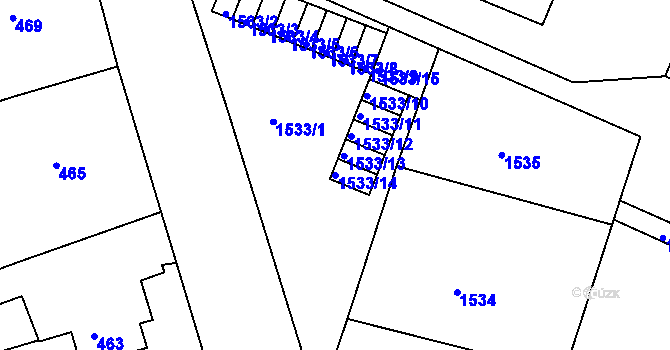 Parcela st. 1533/14 v KÚ Kaplice, Katastrální mapa