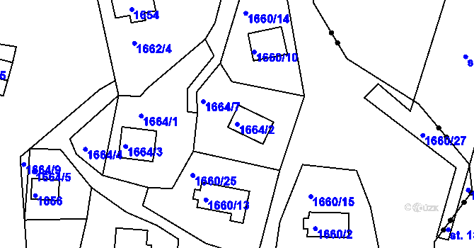 Parcela st. 1664/2 v KÚ Kaplice, Katastrální mapa