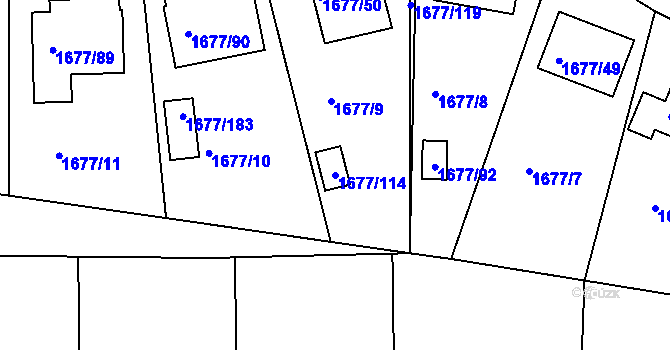 Parcela st. 1677/114 v KÚ Kaplice, Katastrální mapa