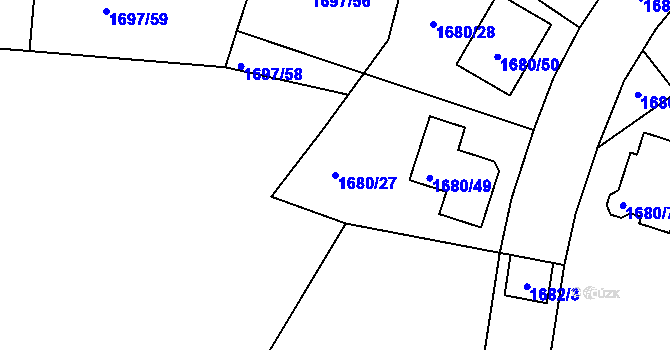 Parcela st. 1680/27 v KÚ Kaplice, Katastrální mapa