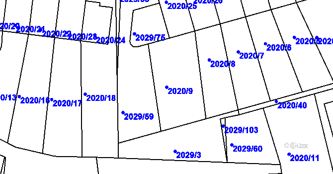 Parcela st. 2020/9 v KÚ Kaplice, Katastrální mapa
