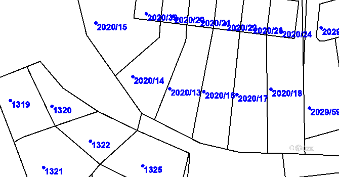 Parcela st. 2020/13 v KÚ Kaplice, Katastrální mapa