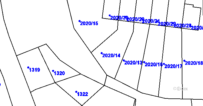 Parcela st. 2020/14 v KÚ Kaplice, Katastrální mapa