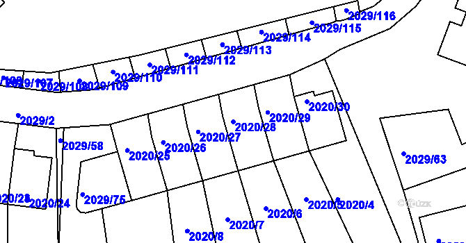 Parcela st. 2020/28 v KÚ Kaplice, Katastrální mapa