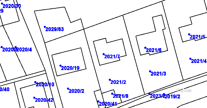 Parcela st. 2021/7 v KÚ Kaplice, Katastrální mapa