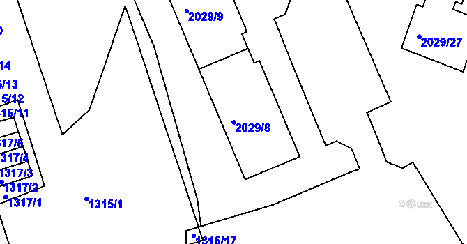 Parcela st. 2029/8 v KÚ Kaplice, Katastrální mapa