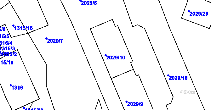 Parcela st. 2029/10 v KÚ Kaplice, Katastrální mapa