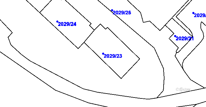 Parcela st. 2029/23 v KÚ Kaplice, Katastrální mapa