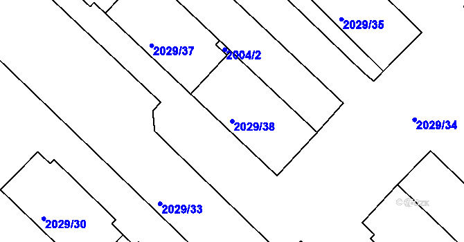 Parcela st. 2029/38 v KÚ Kaplice, Katastrální mapa