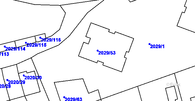 Parcela st. 2029/53 v KÚ Kaplice, Katastrální mapa