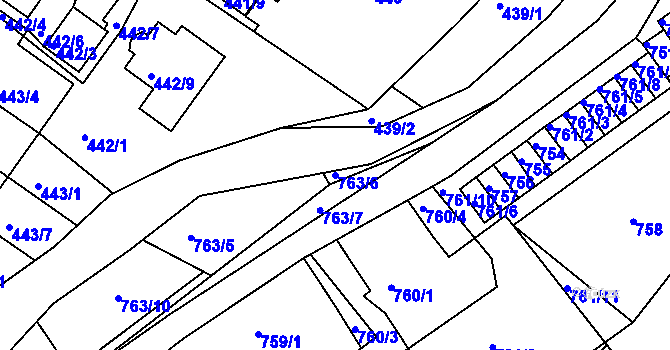 Parcela st. 763/6 v KÚ Kaplice, Katastrální mapa