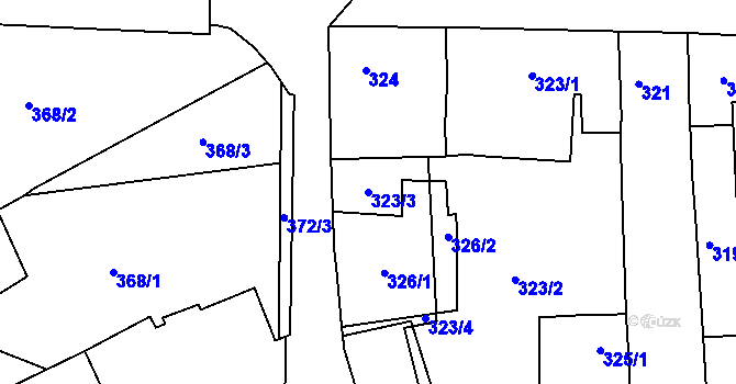 Parcela st. 323/3 v KÚ Kaplice, Katastrální mapa