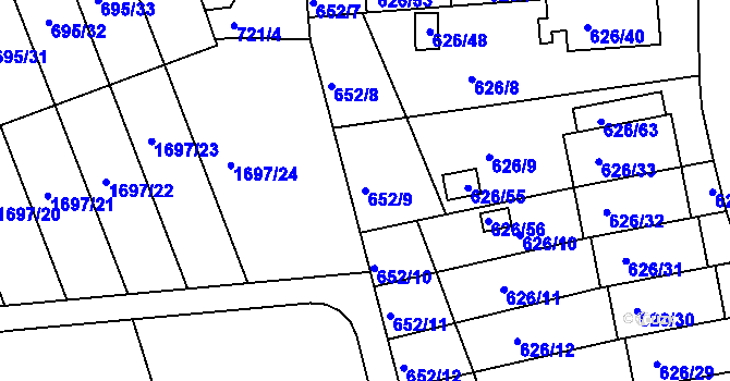 Parcela st. 652/9 v KÚ Kaplice, Katastrální mapa