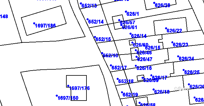 Parcela st. 652/16 v KÚ Kaplice, Katastrální mapa