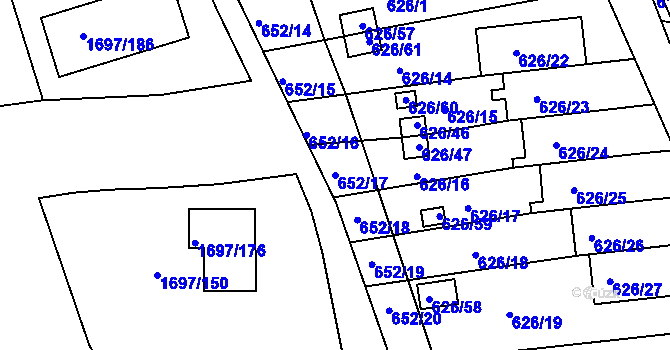 Parcela st. 652/17 v KÚ Kaplice, Katastrální mapa