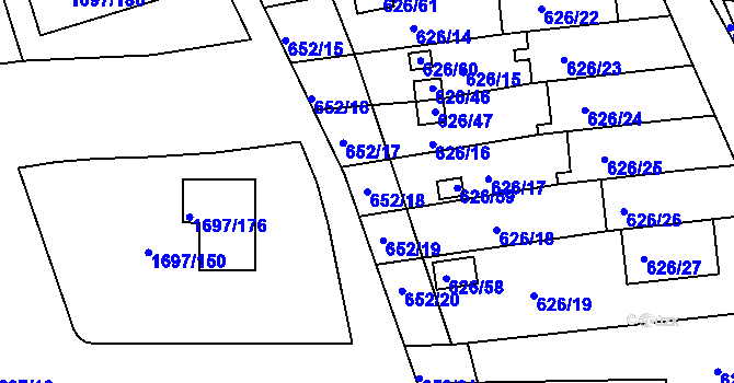 Parcela st. 652/18 v KÚ Kaplice, Katastrální mapa
