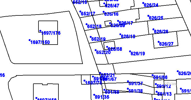 Parcela st. 652/20 v KÚ Kaplice, Katastrální mapa