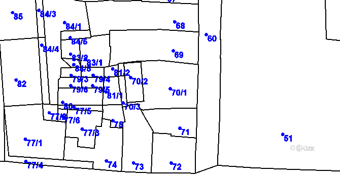 Parcela st. 70/1 v KÚ Kaplice, Katastrální mapa