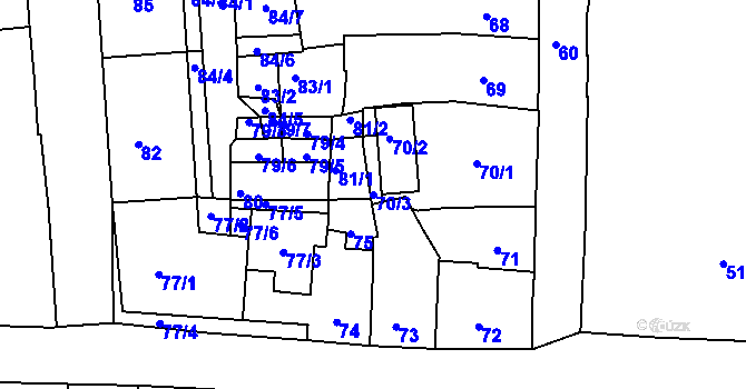 Parcela st. 70/3 v KÚ Kaplice, Katastrální mapa