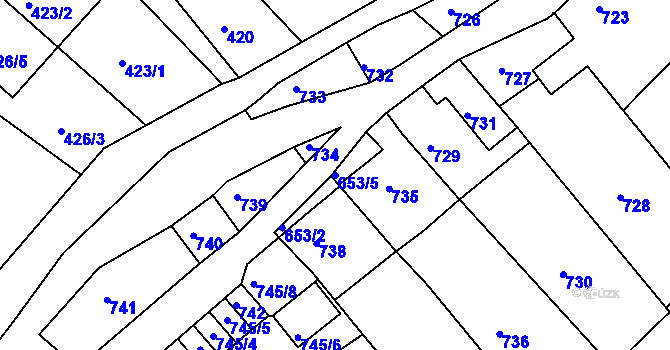 Parcela st. 653/5 v KÚ Kaplice, Katastrální mapa