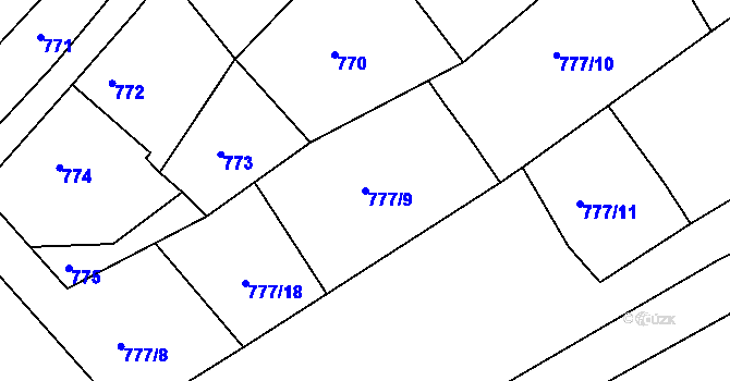Parcela st. 777/9 v KÚ Kaplice, Katastrální mapa
