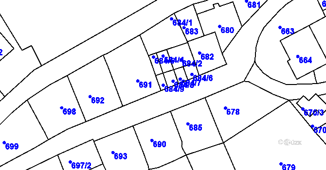 Parcela st. 684/9 v KÚ Kaplice, Katastrální mapa