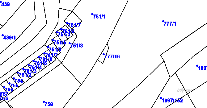 Parcela st. 777/16 v KÚ Kaplice, Katastrální mapa