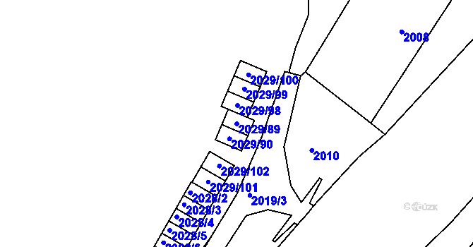 Parcela st. 2029/89 v KÚ Kaplice, Katastrální mapa