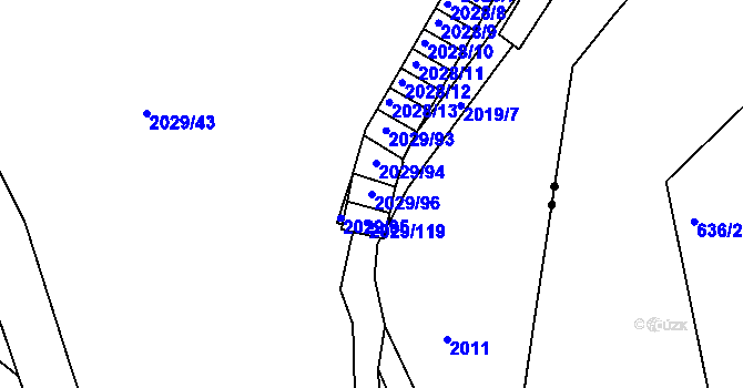 Parcela st. 2029/96 v KÚ Kaplice, Katastrální mapa