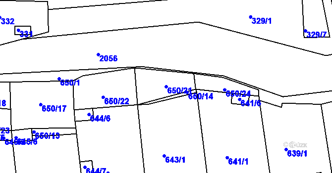 Parcela st. 650/21 v KÚ Kaplice, Katastrální mapa