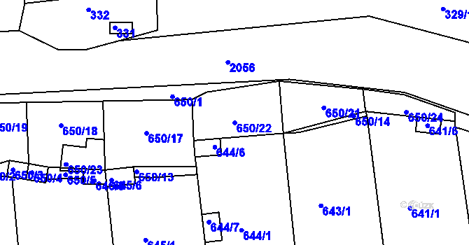 Parcela st. 650/22 v KÚ Kaplice, Katastrální mapa