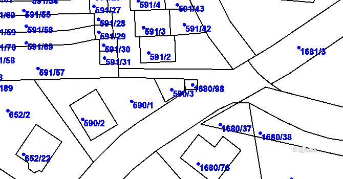 Parcela st. 590/3 v KÚ Kaplice, Katastrální mapa